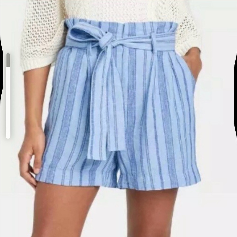 A New Day by Target Linen Blend Paper Bag Shorts Blue Vertical Size XS